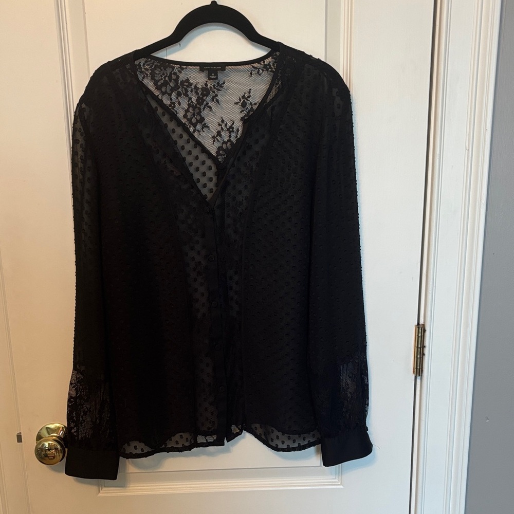 Ann Taylor Black Lace Detail Blouse